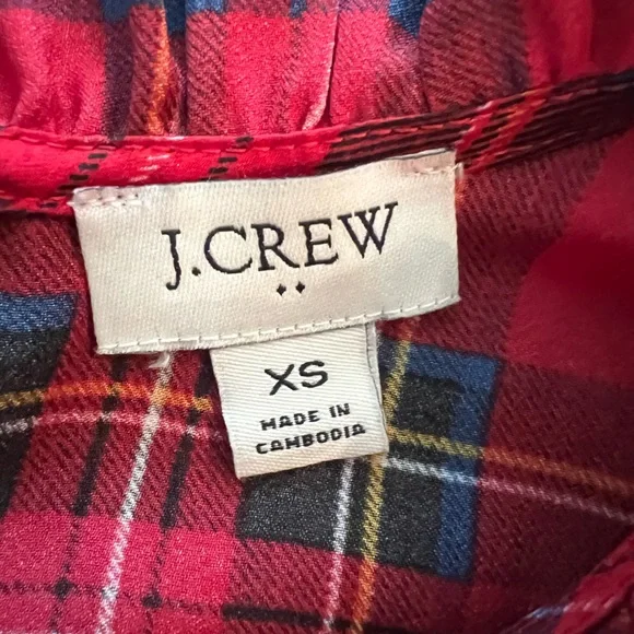J.Crew Red Tartan Plaid Ruffleneck, bow back top - Picture 5 of 7